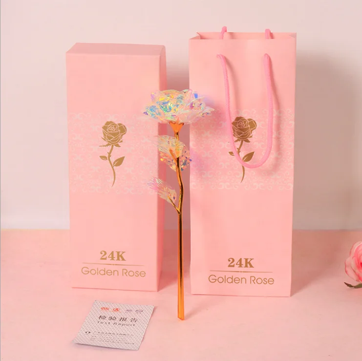 High Quality Foil Dipped Plated Galaxy Rose Anniversary Engagement Valentines Gifts 24 K Gold Flower With Plush Bear