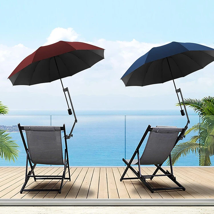 Automatic Carbon Fibre UPF 50+ Beach Umbrella with Adjustable Universal Clamp Portable Golf Umbrella for Chair