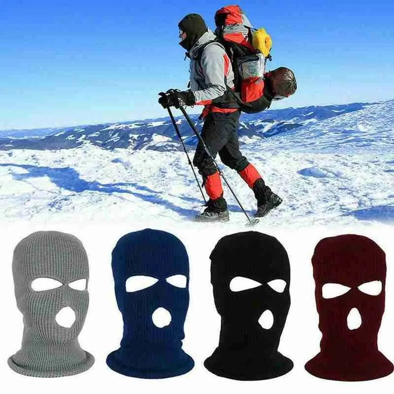 2022 Motorcycle Windproof Full Face Knit Hats Custom SkiMask Men Warm Wool Balaclava Winter Knitted 3 Holes Ski Mask