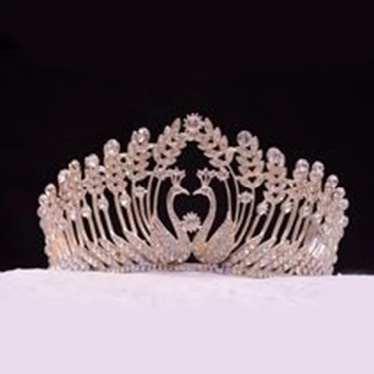 Baroque Rhinestone Royal Queen Crown High-end round Bridal Headband Christmas Pageant Crowns