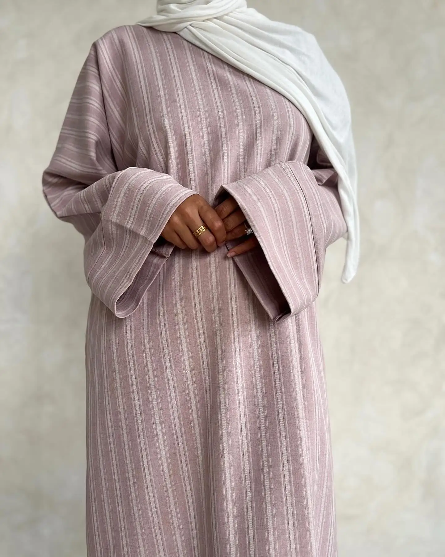 Prinstrip Closed Abaya Dress Loose Casual Side Pockets Ramadan Eid Kaftan Autumn