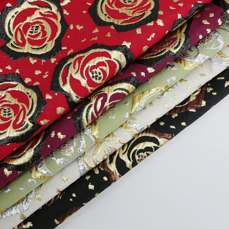 Wholesale small MOQ design women dress brocade fabric wedding polyester metallic fabric organza jacquard fabric