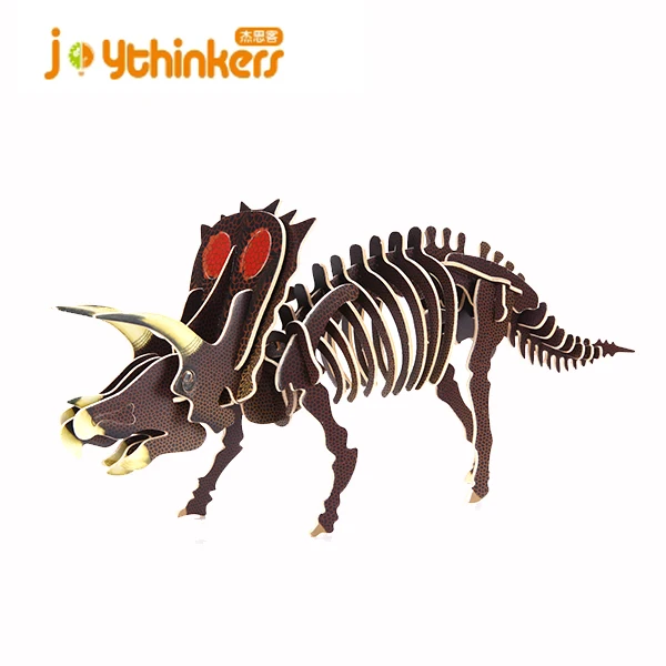 joythinkers Laser Cutting 3D Wooden Dinosaur Puzzle large toy triceratops dinosaurs for Kids Jurassic dinosaur world Model