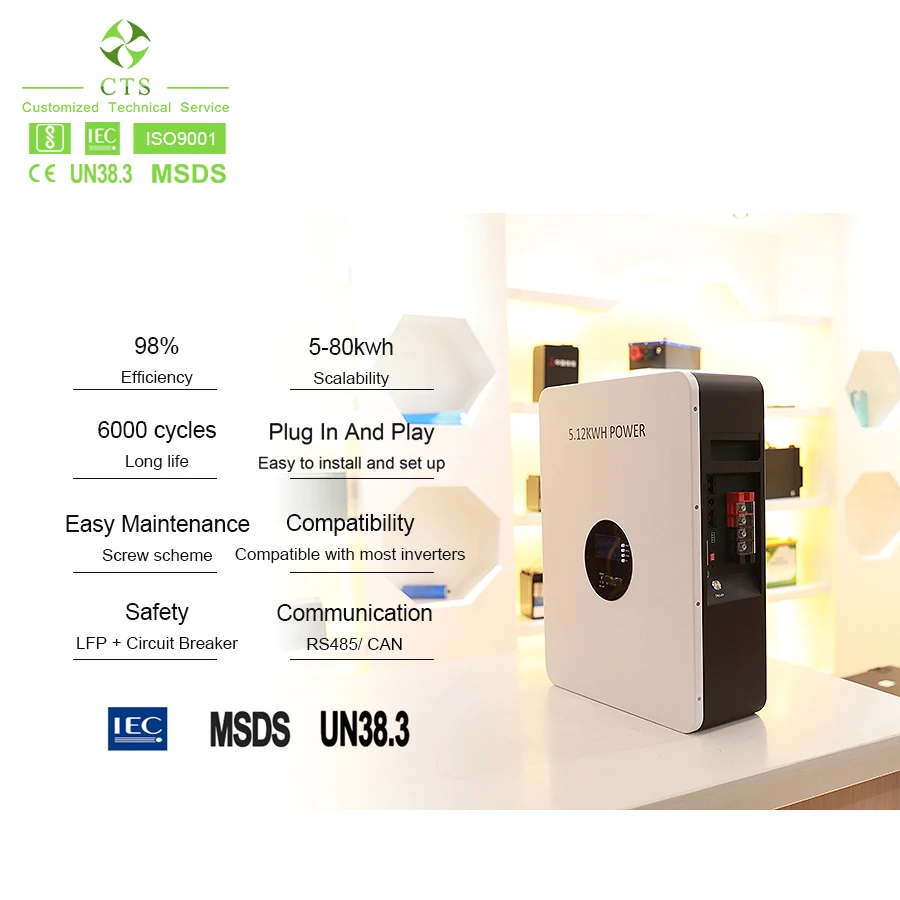 CTS Wall Mounted Battery 48V 100Ah 200Ah Lithium Battery for Home Solar Energy Battery System