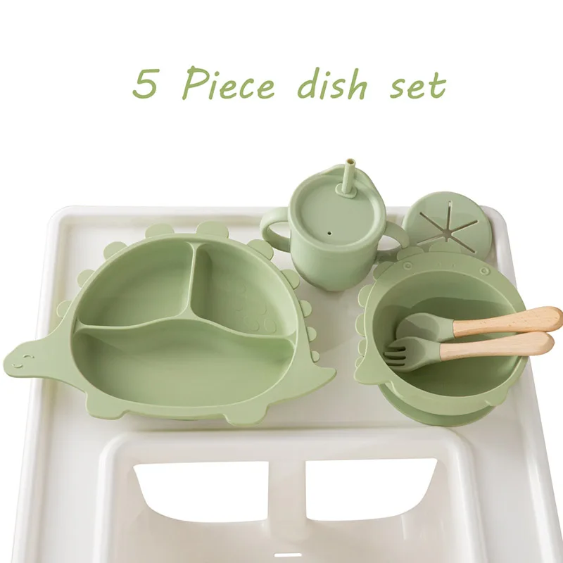 Dinosaur Silicone Children Plate Baby Plates Sets Baby Feeding Dish Suction Baby Silicone Tableware Plate Bowl With Spoon
