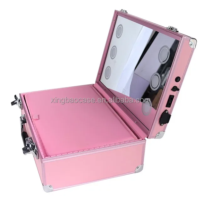 Professional portable mirror beauty luxury train makeup case with lights cosmetics case Aluminum