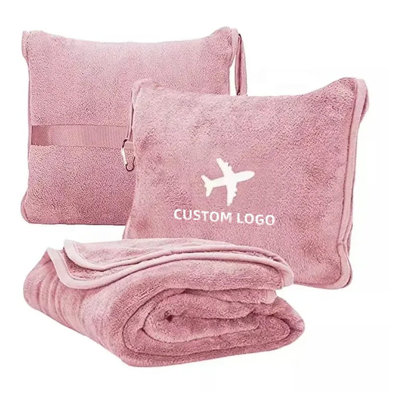 Hot Sale Customization Logo Design Eco-friendly Warm All Ages Polyester Sharpe Plaid 2 in 1 Pillow Blanket