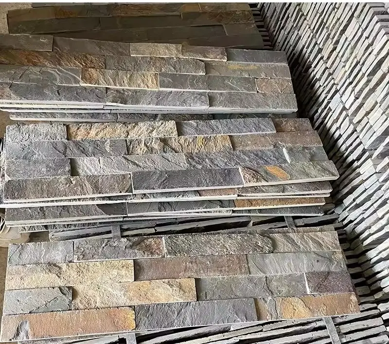 2024 Outdoor Decorative wall Stone Natural Slate Culture Stone For Fireplace And Exterior Rusty Black Wall Panel Cladding
