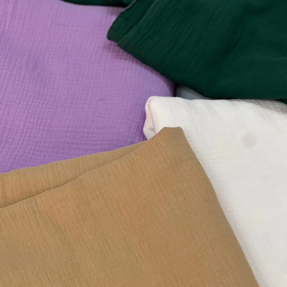 Wrinkle Muslin 100% Cotton Solid Gauze Fabric Double-Sided Cotton Crepe Fabric For Baby Clothing