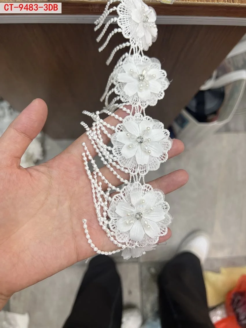 Роскошная кружевная отделка из гипюра устойчивые белые 3D цветы вышивка для украшения платья Водорастворимая бисера