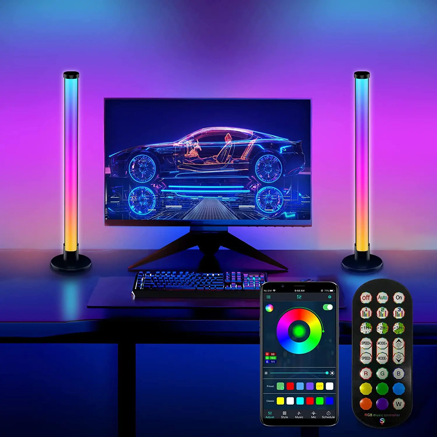 RGB Smart Light Bar Ambient Light with Scene Modes and Music Modes LED Picture Light for Gaming TV/PC