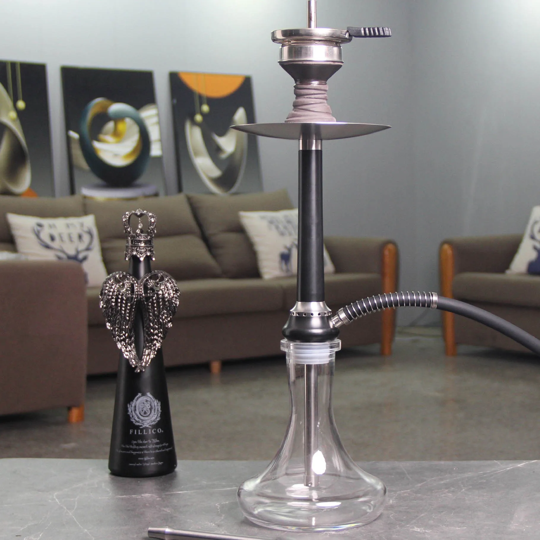 Customize New Design Smoke High Quality Silver Vapor Narguile Shisha Stainless Steel Hookah