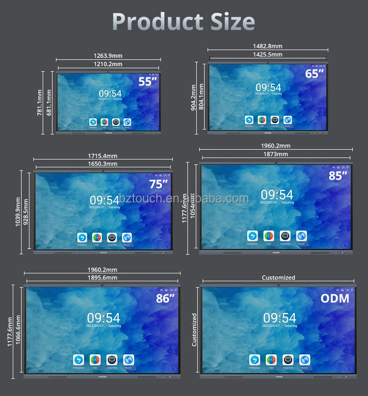 Customized All-In-One 75 85 100 110 inch Meeting School Interactive Board For Kids Children