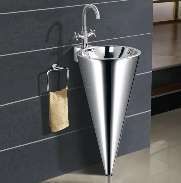 Free Standing  Cone Shaped Stainless Steel Washbasin Sinks