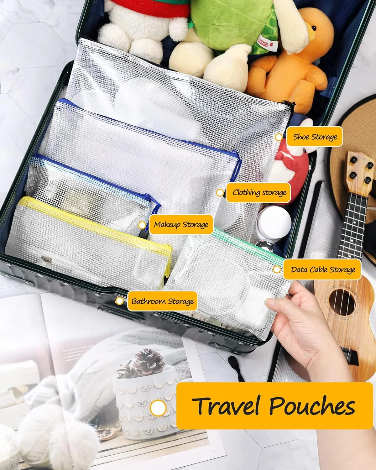 Letter Size A4 Colorful 30pcs Mesh Zipper Document Pouches Transparent Travel Essentials Organizer Packaging File Bag For Office