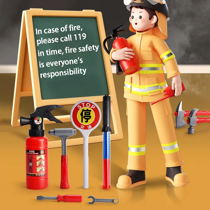 SL 4pcs Kids Firefighter Pretend Play Fireman Rescue Tools Educational Rrole Play Plastic Toy With Accessories