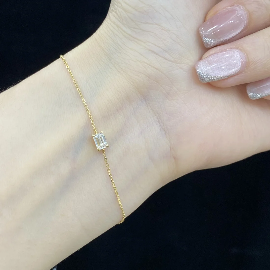 Abiding Gold Jewelry Factory Wholesale Real 18K Gold Chain Bracelet 0.305ct Emerald Cut Certified Lab Grown Diamond Bracelet