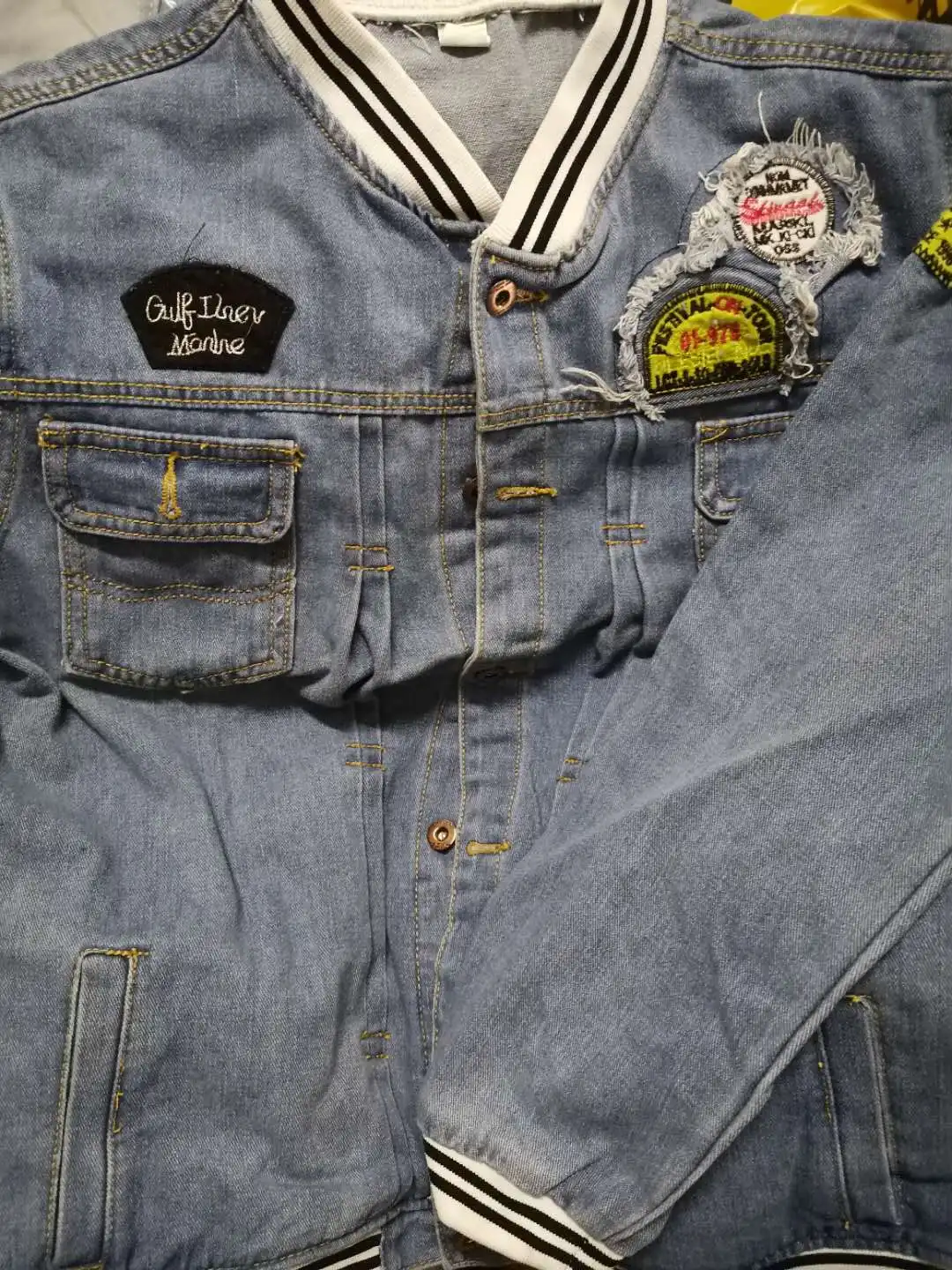 Denim jacket fall loose Plus Size Men Coat different size for choice with pocket & breathable frayed blue 404358