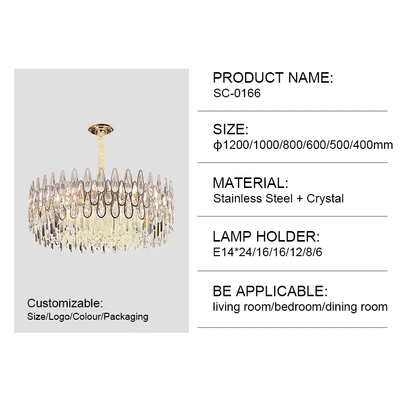 Modern Style Used In Living Room Bedroom crystal pendant lights Stainless Steel Golden Luster Suspended Crystal Chandeliers