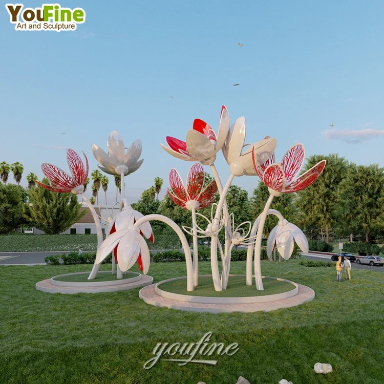 Large Outdoor Modern Stainless Steel Rose Flower Sculpture For Garden