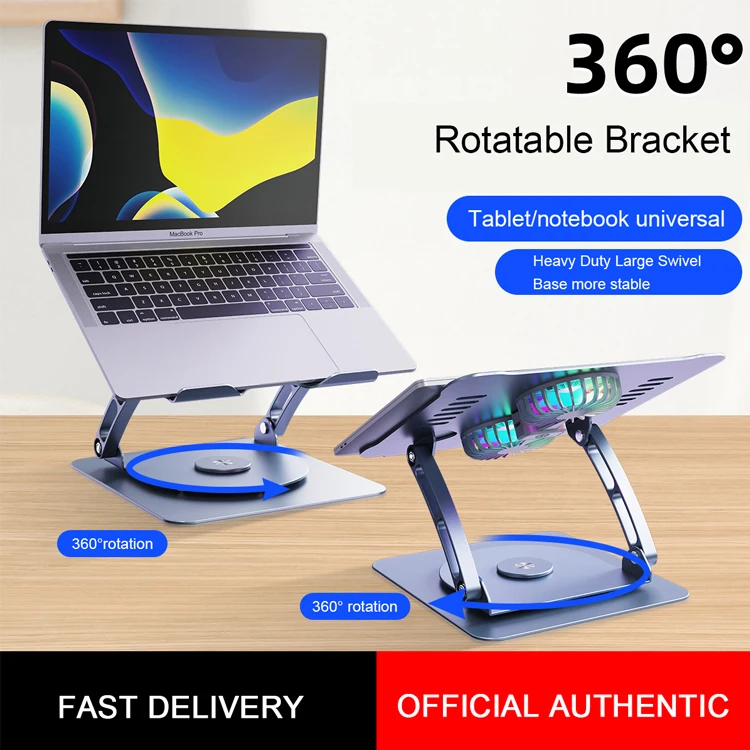 Great Roc Newest 360 laptop stand with cooling fan adjustable aluminum foldable laptop cooling pad rgb gaming notebook cooler
