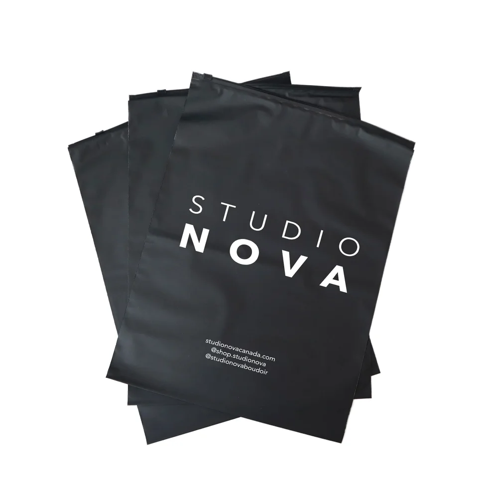 Biodegradable frosted matte black zipper ziplock plastic pouch packaging zipper bag for clothes