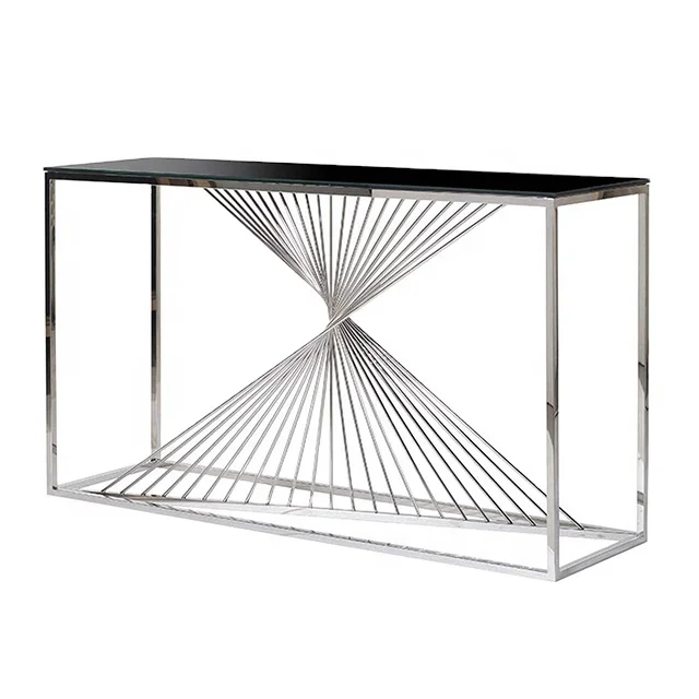 customized stainless steel with tempered glass top console table villa side table