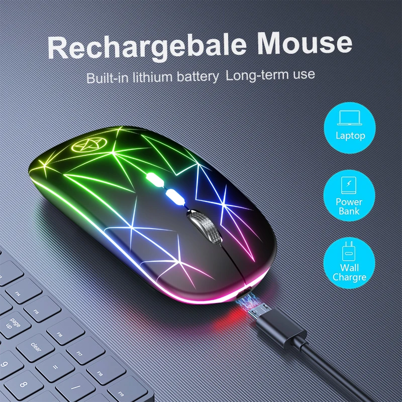 Led Colorful Light Design Rechargeable Lithium Battery 2.4Ghz Optical Mini Gaming Wireless Cordless Mouse for Gamer