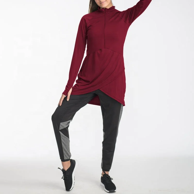 Quick Dry Islamic Modest Wear Muslim Outfit Long Sleeve Tops Sportswear Wholesale Womens Muslim Knitted Abaya Gym Clothes