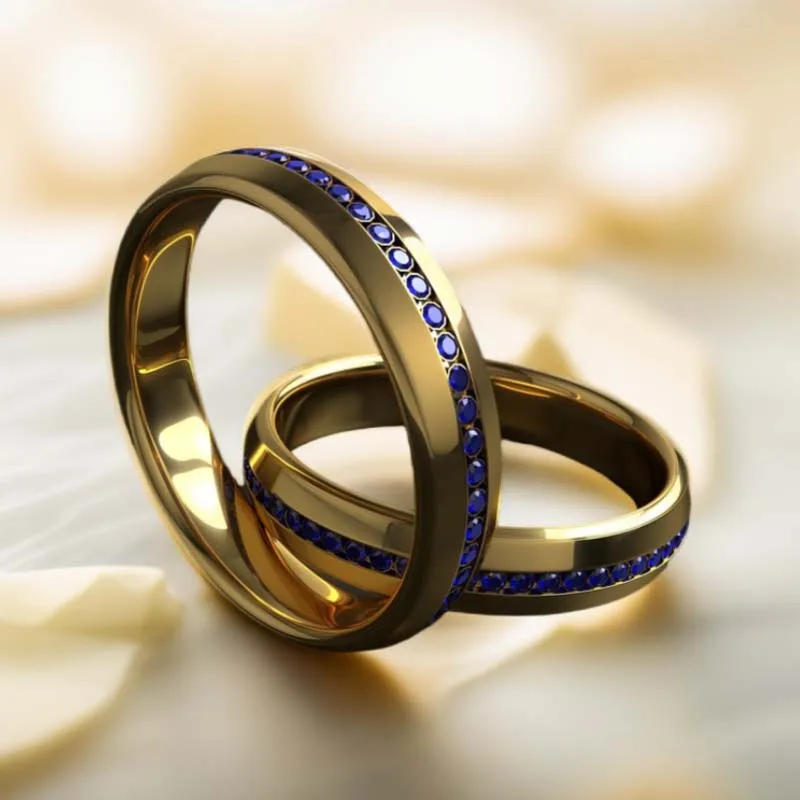 Vintage Fashion Men Copper With Round Cut Black Cubic Zircon Stylish Blue Gemstone Matt Finish Gold Ring For Women 24k