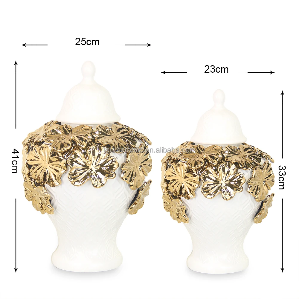 J244 Luxury decoration home decorative gold rose flower vase jar ceramic ginger jar for wedding centerpieces