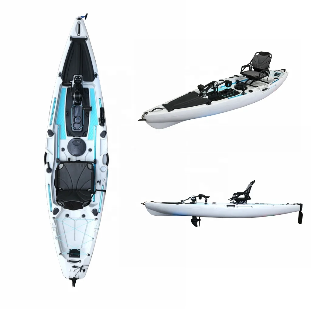 12ft Single Person Pedal Fishing Kayak with Electric Trolling Motor LLDPE Material Rowing Boat Customized VK-25 for Water Sports