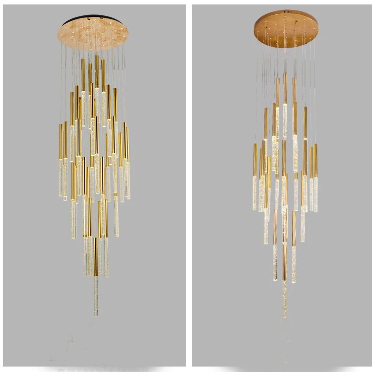 Светильник JC лестница Золотая хрустальная люстра современное освещение подвеска с регулируемой высотой и пузырьками внутри