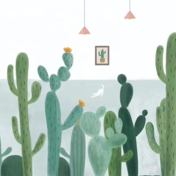 Colorful cactus desert nature design print big size custom up to 3*5m & 3.2*10m/piece high-end fabric wall mural