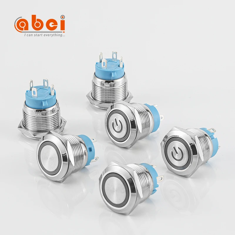 ABEI 19mm 5A led power light 12V Waterproof lock momentary metal electric push button switch on-off switches for car/Boat