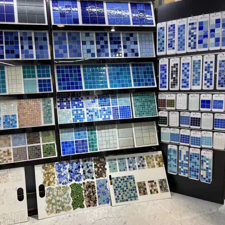 Colorize Square Light Blue Porcelain Glossy swimming pool Mosaic Tile cheap mixed luxury light blue swimming pool mosaic tile