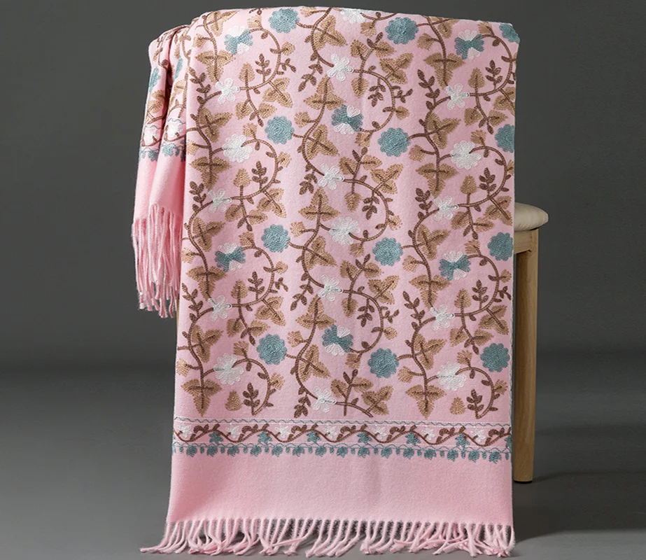Thick Warm Cashmere Shawls Mixed Long Winter Poncho Scarves With Delicate Embroidery For Women Supplier Wholesale