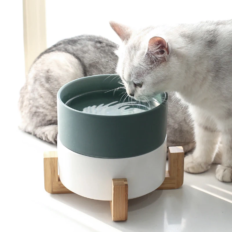 
Cat Dog Pet bowl Colorful Ceramic Bowl Food Feeder With Bamboo Fiber Frame 