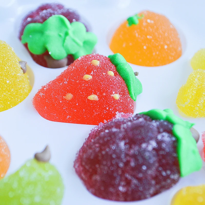 Красочные фрукты Yummy мультяшная форма пектин желе жевательные сладкие Кислые Конфеты упаковка оптом китайская фабрика