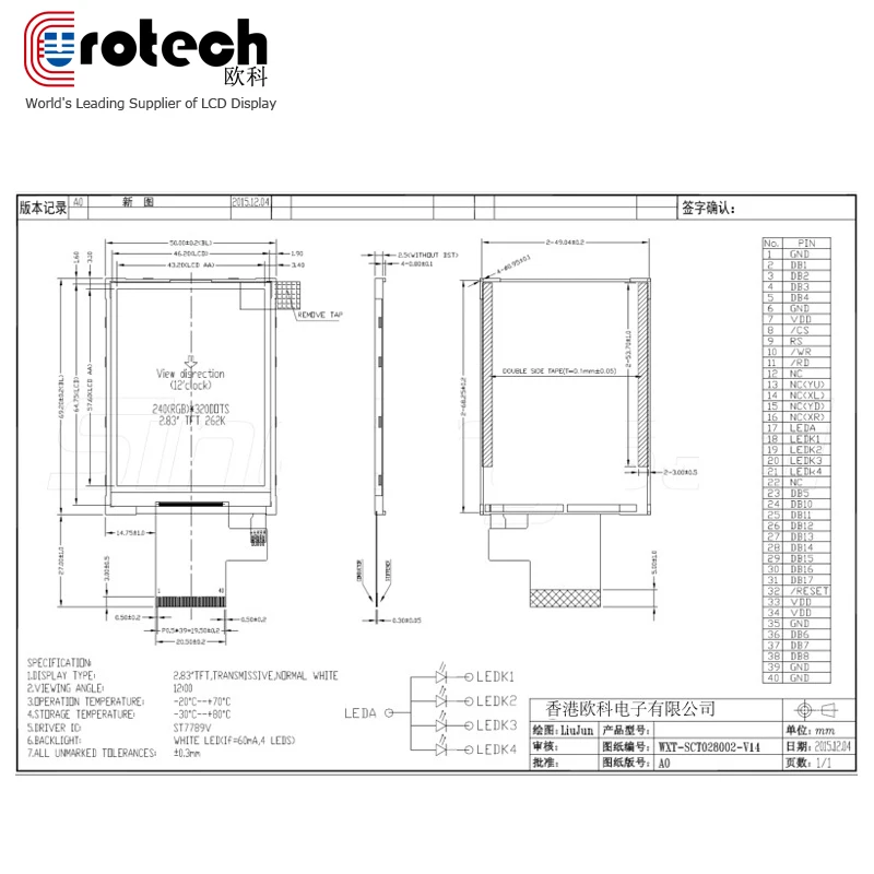 Eurotech brand 2.8inch lcd customized 240*320 industrial computer panel