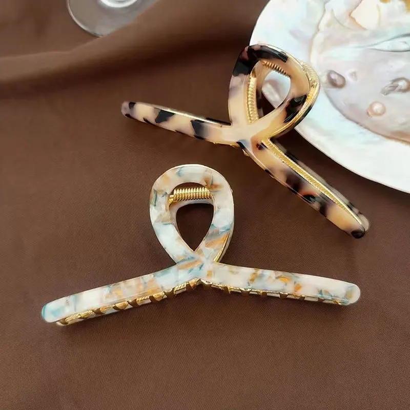 Korean women 11cm large Tortoise Shell Hair claws Crab Leopard big claw hollow jumbo metal acetate hair claw clips