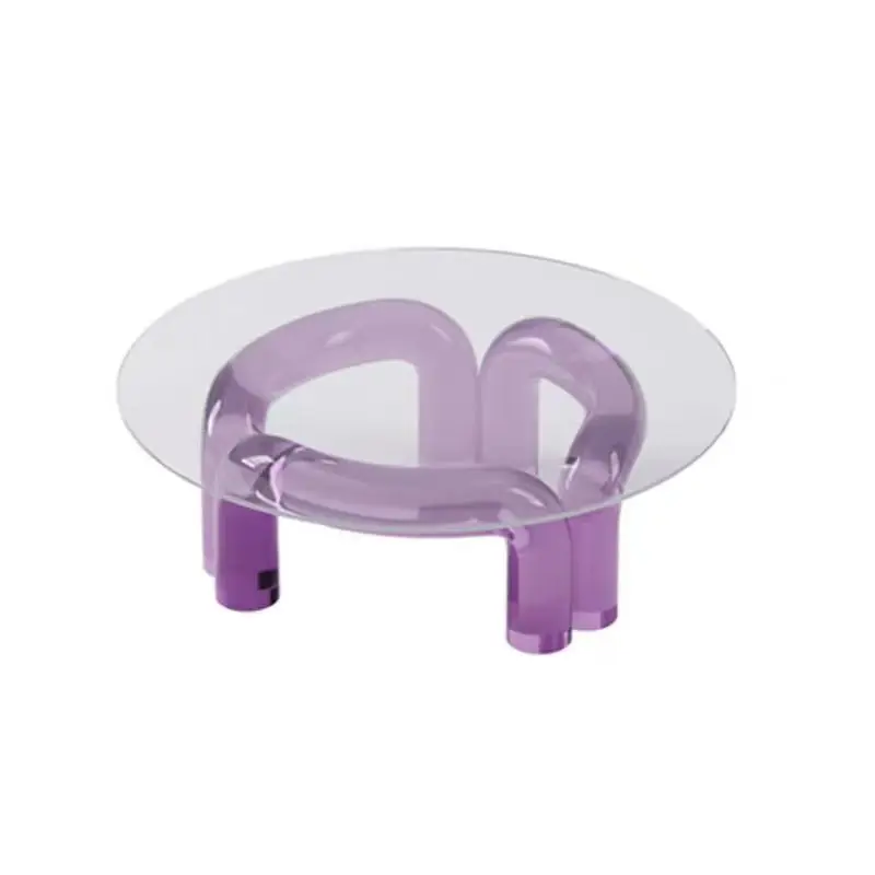 Light luxury modern design  acrylic coffee table pink green purple acrylic legs fairy style round top center table