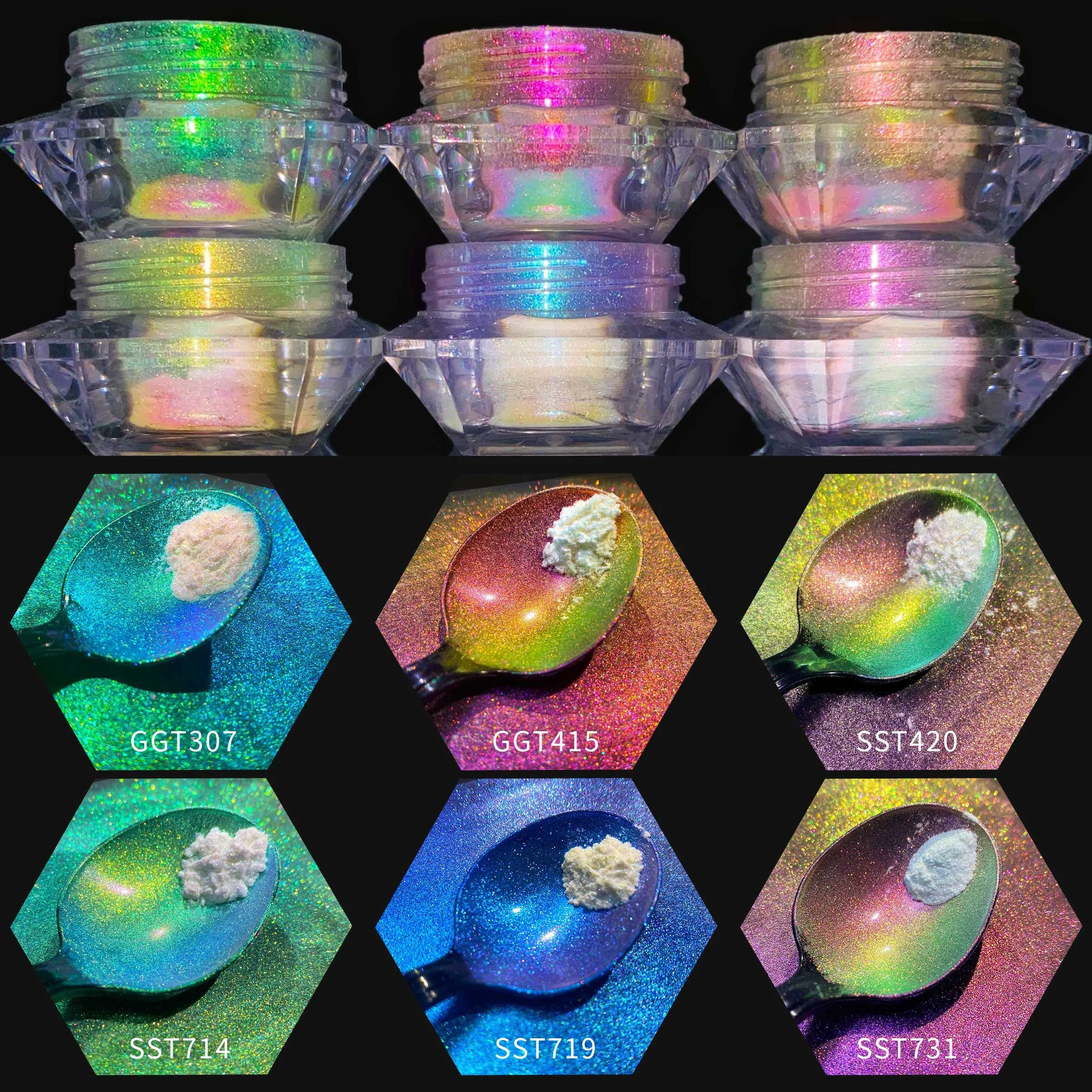 Wholesale Super Chrome Aurora Rainbow White Chameleon Eyeshadow Pigment Mermaid Color Changing Duochrome Nail Powder