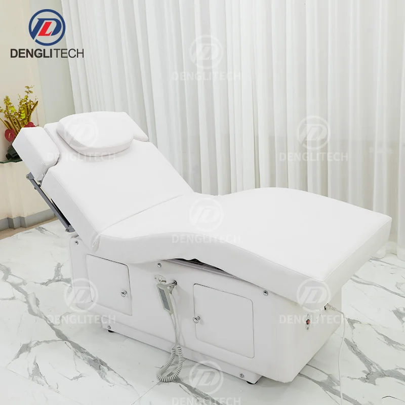 Thai Modern Pillow Latex Mattress Hydraulic Facial Bed Tattoo Chair Massage White Curved Thermal Salon Bed Beauty Massage Table