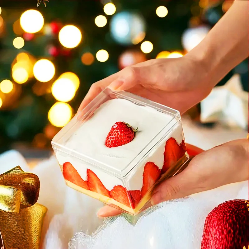 Mousse Cup Tiramisu Dessert Box Wholesale Square Clear Plastic Cake Box Cake Packaging Cupcake Boxes Transparent