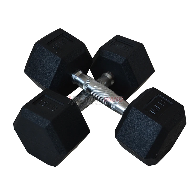Factory price strength training fitness equipment free weights fixed PU / rubber barbell Hex Rubber Dumbbell