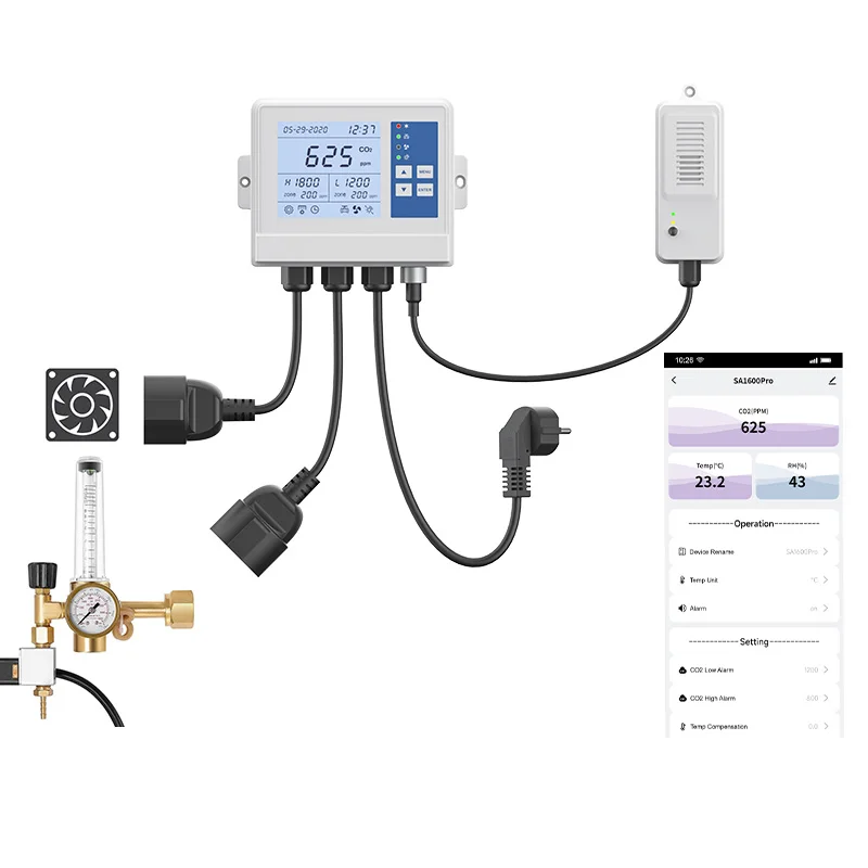 0-5000 PPM Smart CO2 Controller for valve and Fan with APP remote Control  NDIR CO2 Sensor for Green House, Grow Room, mushroom