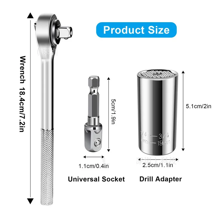 Multi-function 7-19mm Magic Sleeve Socket Wrench Extension Bar Ratchet 3PCS Gator Grip Set