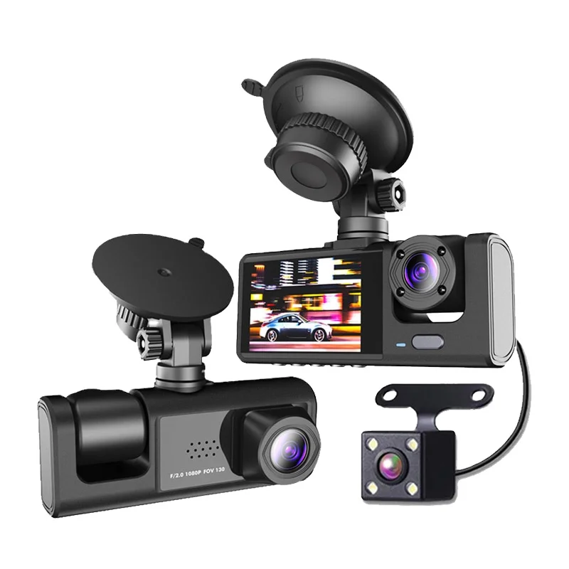 2-дюймовый экран мини-видеорегистратор 3-канальная автомобильная видеокамера Передняя Задняя и внутренняя видеорегистратор 1080p 3-х объективная Автомобильный