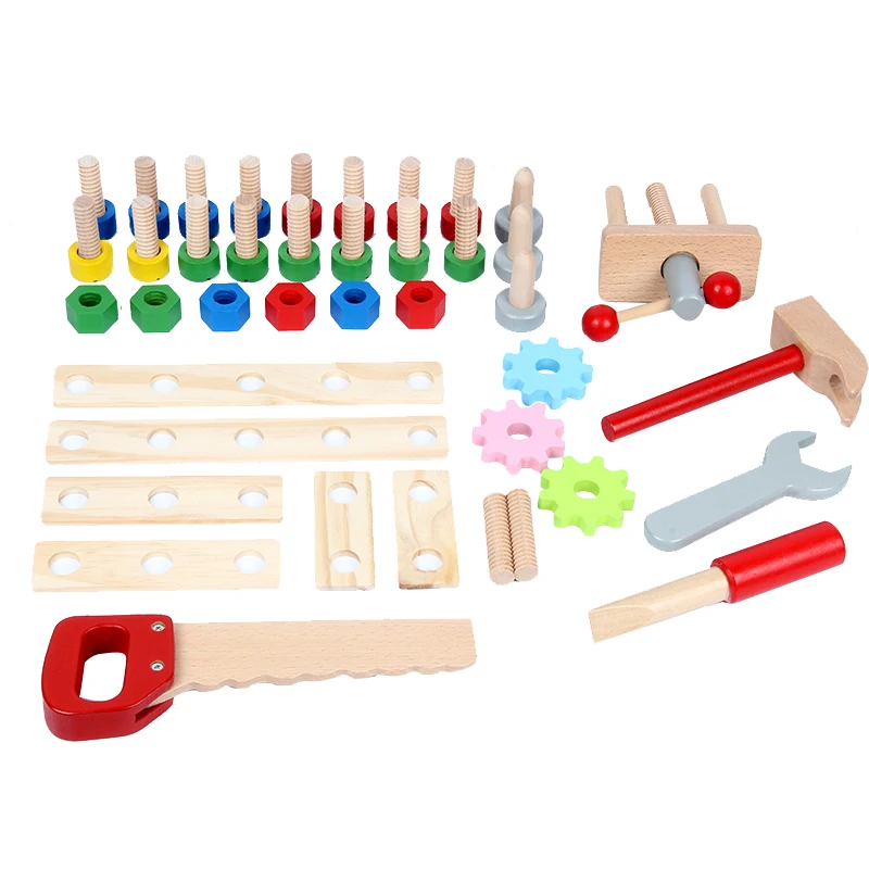 
2020 new trending wooden assembling wooden tool box toy workbench Wholesale role play tool shelf and table toys 